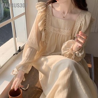 Taurus307 ชุดราตรีแขนยาวน่ารัก Ruffled Edge สบายแฟชั่น Charming Casual Home Long Dress สำหรับผู้หญิง