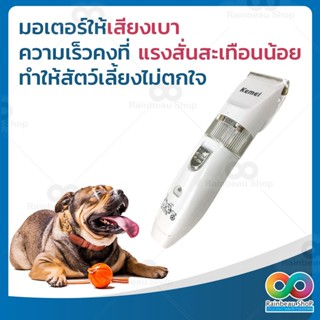 RAINBEAU ปัตตาเลี่ยนตัดขนสุนัข Kemei KM-107 ใบมีดเซรามิก ไร้สาย ชาร์จไฟได้ พร้อมหัวตัด 4 หัว (สีขาว)