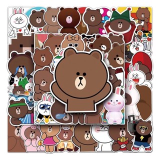 【52 ชิ้น】สติกเกอร์ ลายการ์ตูน LINE FRIENDS สีน้ําตาล กันน้ํา สําหรับตกแต่งกระเป๋าเดินทาง สเก็ตบอร์ด แล็ปท็อป