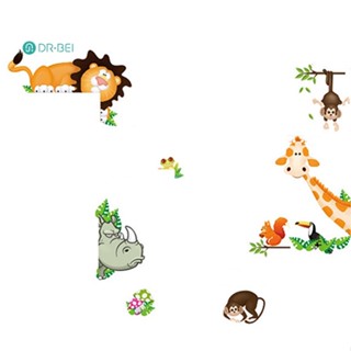 Dr BEI Zoo Series Giraffe Rhino Monkey Lion สติ๊กเกอร์ สําหรับติดตกแต่งผนังห้องเด็ก