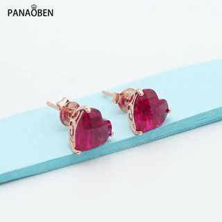 PANAOBEN ⭐585 ต่างหูสตั๊ด ชุบทอง 14k จี้ทับทิม รูปหัวใจ สีโรสโกลด์ หรูหรา เครื่องประดับ สําหรับผู้หญิง ต่างหูแฟชั่น ต่างหูทอง ต่างหูเงินแท้ ต่างหูคริสมาสต์