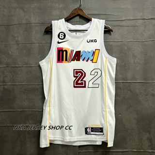 【648】 Nba Miami Heat White ปี 2022-23 สําหรับผู้ชาย #เสื้อกีฬาแขนสั้น ลายทีม Jimmy Butler 22