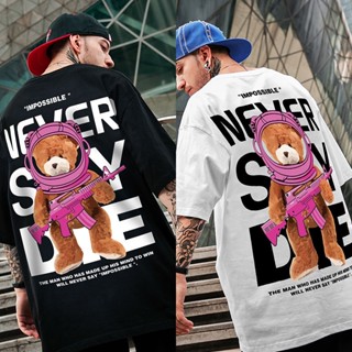 M-8XL Oversized Bear Pattern Mens T-Shirt Loose Trend Street Short Sleeve TShirt_05