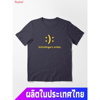 smiley face หน้ายิ้ม ยิ้ม Schrödingers Smiley Essential T-Shirt คอกลม แฟชั่น แขนสั้น แฟชั่น เสื้อยืด ผ้าฝ้ายแท้_03