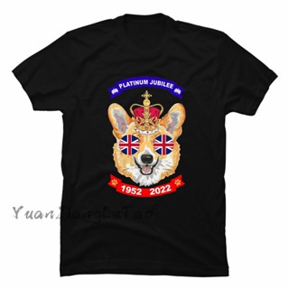 Queen 2022 Union Jack 70th Platinum Jubilee Tshirt Queen Elizabeth II Classic Tops Kawaii Corgi Dog Graphic Tops Un_04