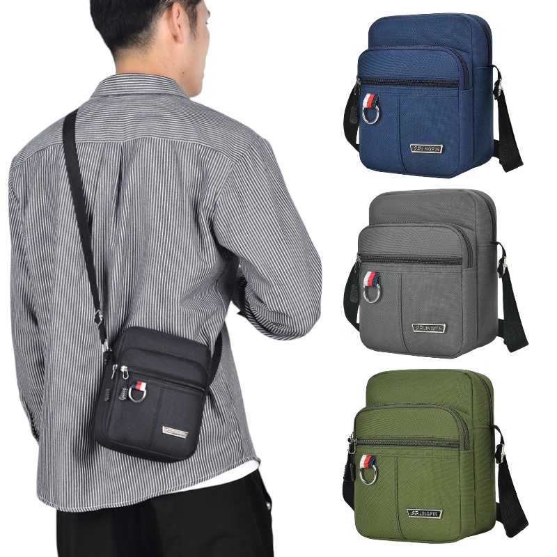 (w240)กระเป๋าสะพายข้างชายใบน้อยเท่ๆสูง20เซ็น 3ซิป แต่งห่วงเงิน vgetbag