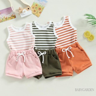 Babygarden-0-3 ปี ชุดเสื้อผ้าเด็ก แขนกุด คอกลม เสื้อถัก + กางเกงขาสั้น แบบผูกเชือก