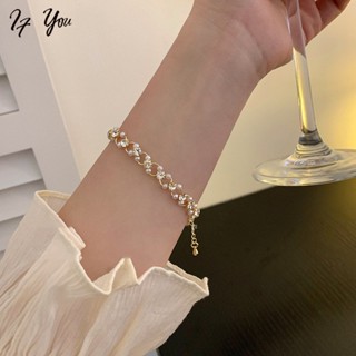 สร้อยข้อมือ ประดับลูกปัดเพทาย และไข่มุก สีทอง สําหรับเด็กผู้หญิง