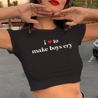 เสื้อยืด พิมพ์ลายตัวอักษร i Love to Make Boy Cry สไตล์ฮาราจูกุ แฟชั่นฤดูร้อน สําหรับผู้หญิง