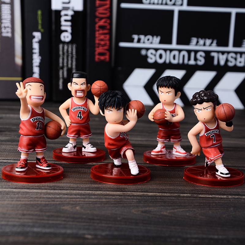 โมเดลฟิกเกอร์พลาสติก รูปปั้น Slam Dunk Kaede Rukawa Hanamichi Sakuragi เหมาะกับของขวัญ สําหรับตกแต่งรถยนต์ จํานวน 5 ชิ้น ต่อชุด