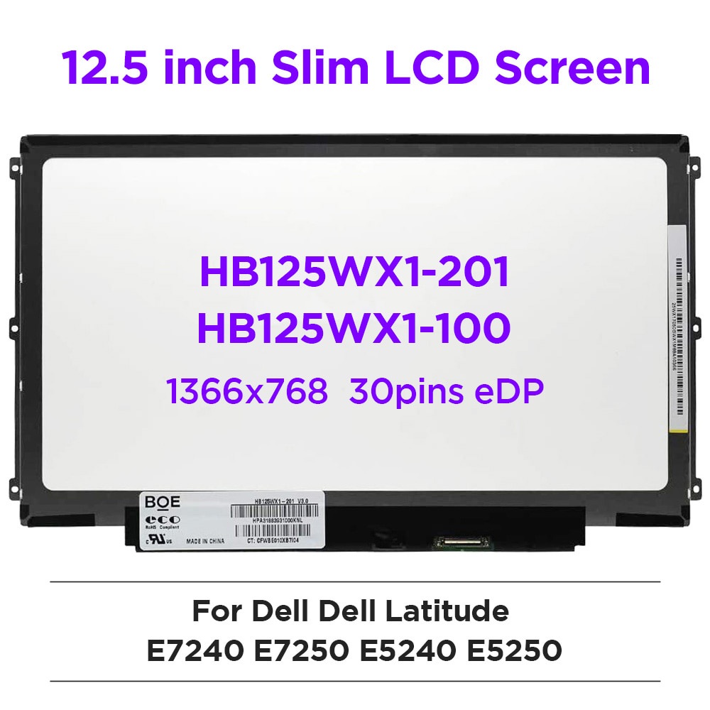 12.5 นิ้วแล็ปท็อปหน้าจอ LCD HB125WX1-201 fit HB125WX1-100 B125XTN02.0 สําหรับ Dell Latitude E7240 E7