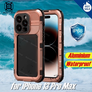 [SHELLBOX] Aluminium Alloy Waterproof Phone Case for iPhone 13/14 Pro Max Summer Swimming Underwater Diving Wireless Charging Cover 14Plus Metal 360 Cases Covers