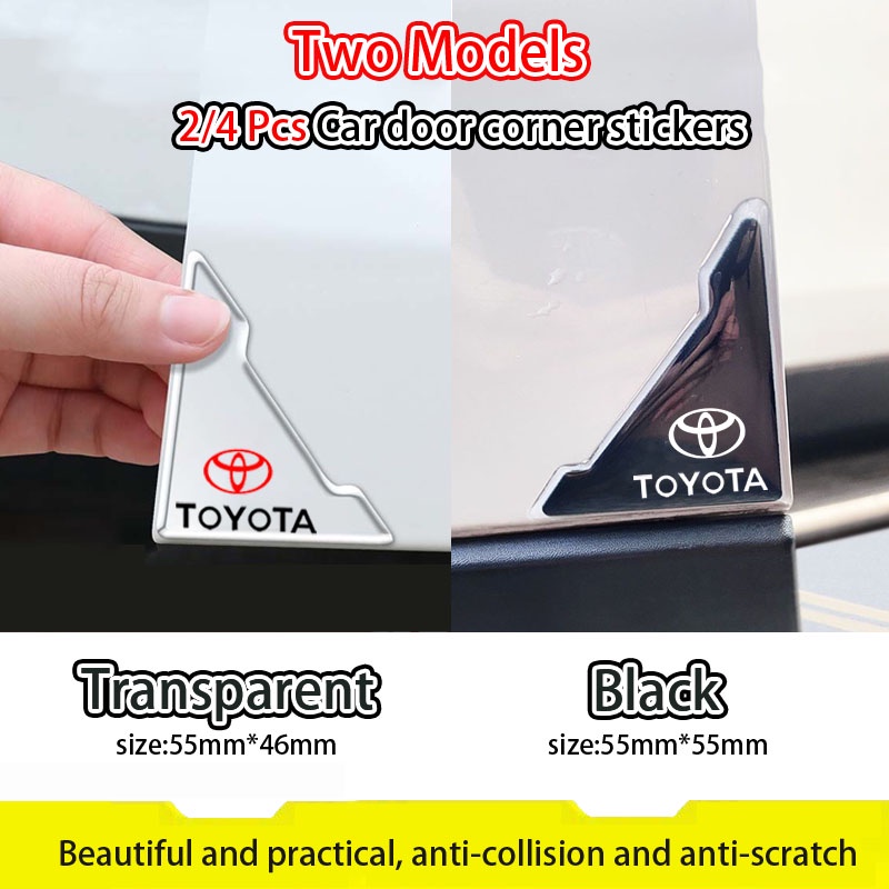 สติกเกอร์ติดมุมประตูรถยนต์ แบบใส กันรอยขีดข่วน สีดํา สําหรับ Toyota Raize Rush Vios Veloz Cross Corolla Yaris Sienta Prius Camry Fortuner Wigo Innova Hilux 2 4 ชิ้น