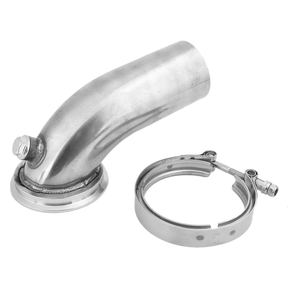 สแตนเลส Turbo Exhaust Downpipe ข้อศอก 90 องศาสําหรับ Hy35 HX He351 พร้อม V Band Flange Clamp