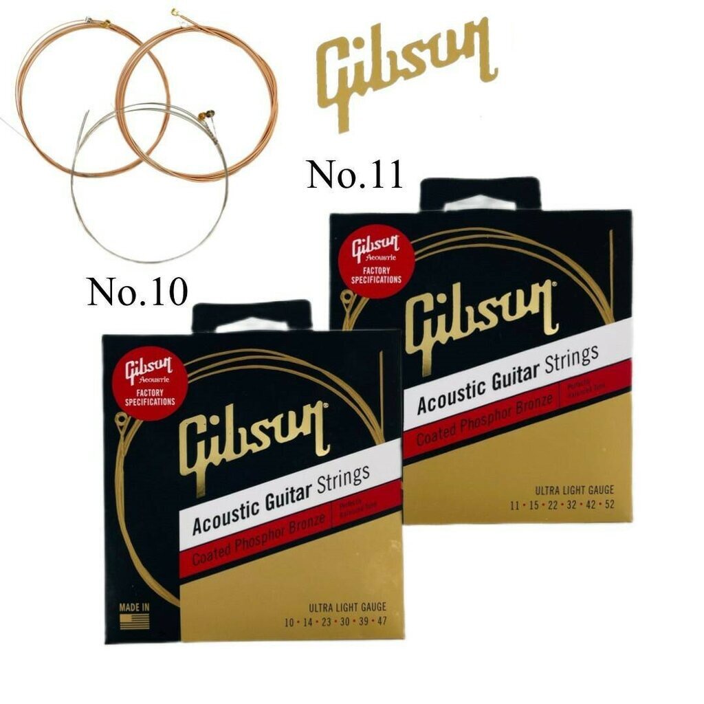 (สายเกรด A) สายกีต้าร์โปร่ง gibson เคลือบ เบอร์10 เบอร์11 สาย Acoustic Guitar Strings Coated Phosphor Bronze ขนาด 11-...