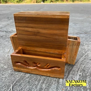 SLK ที่เก็บมีด ที่เสียบมีดไม้สัก และเก็บช้อน 30*18*22 ซม. (ย*ลึก*ส) สีย้อมเคลือบ 📌จัดส่งฟรี📌