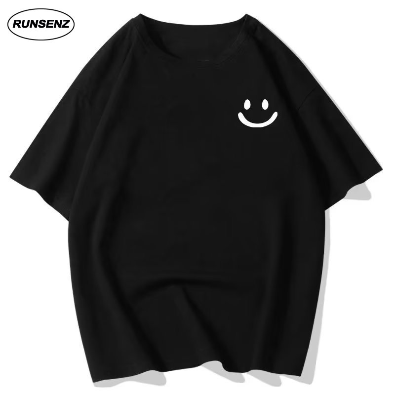 เสื้อยืดลําลอง ผ้าฝ้าย แขนสั้น คอกลม พิมพ์ลายหน้ายิ้ม ทรงหลวม สไตล์เกาหลี สําหรับผู้ชาย ไซซ์ M - 8XL
