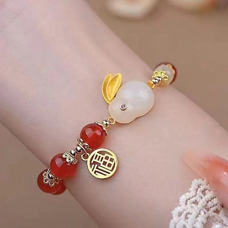 สร้อยข้อมือหยก รูปกระต่าย สไตล์จีนโบราณ คุณภาพสูง เหมาะกับของขวัญวันเกิด สําหรับนักเรียนหญิง