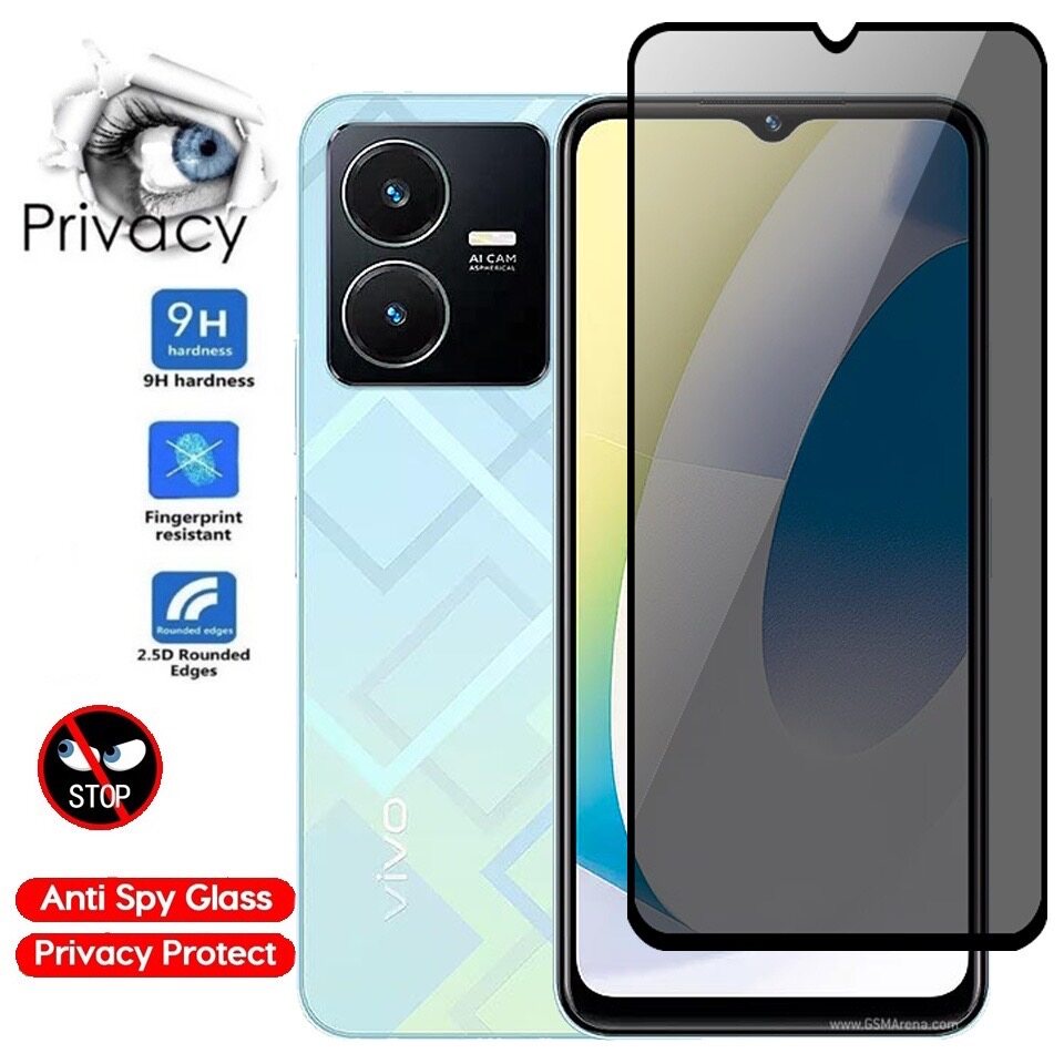 ฟิล์มกันเสือก ฟิล์มกระจกเต็มจอ For Vivo Y22/Y19S ฟิล์มกระจกนิรภัย ป้องกันการแอบมอง กันกระแทก ฟิล์มกร