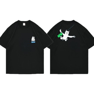 Ripndip Mean Cat กับแมวอินเทรนด์ เสื้อยืดแขนสั้น ผ้าฝ้าย พิมพ์ลายเอเลี่ยน ทรงหลวม สําหรับผู้ชาย และผู้หญิง