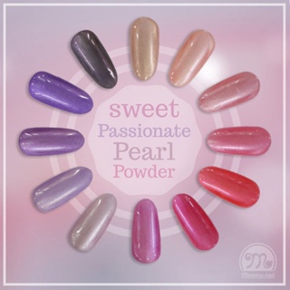 ผงมุกแต่งเล็บ Sweet Passionate Pearl Powder ผงมุกโทนสีชมพูม่วง ชุด12เชดสี แถมแปรงขัด 12 ชิ้น