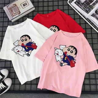 Womens Round Neck Cartoon Crayon Shin-chan Print Short Sleeve Loose T-Shirt tops Tee_12