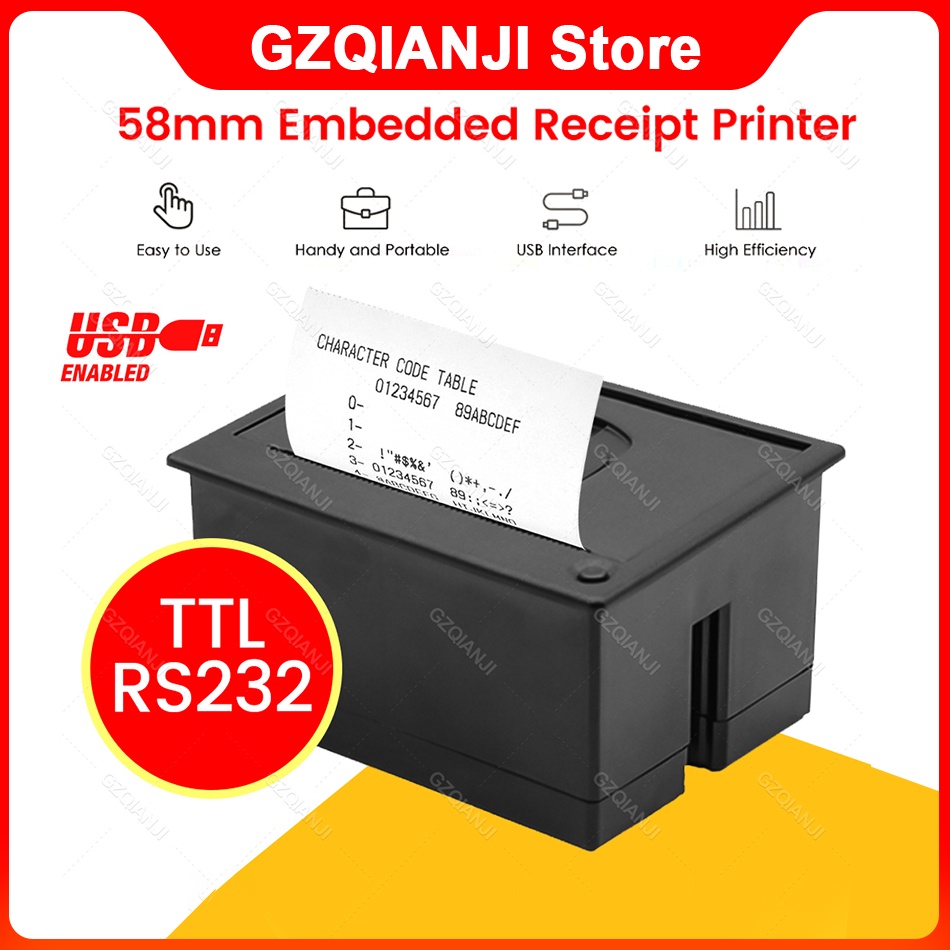 โมดูลเครื่องพิมพ์ใบเสร็จ เสียงรบกวนต่ํา ขนาดเล็ก 58 มม. พร้อมแผงไมโคร USB RS232 TTL Serial ATM