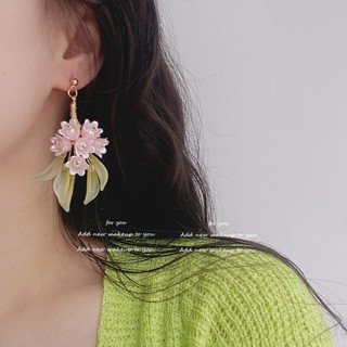 ต่างหูช่อดอกไม้ สีชมพู สไตล์ฝรั่งเศส