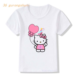 เสื้อยืด พิมพ์ลายกราฟิกการ์ตูน hello kitty น่ารัก สําหรับเด็กผู้ชาย ผู้หญิง 1 2 3 4 5 6 7