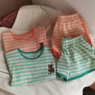 ชุดลำลองสำหรับเด็กผู้ชาย/ฤดูร้อน ทูพีช Cotton Stripes/Cartoon Boys Baby Western Style Short Sleeves/ Shorts Set