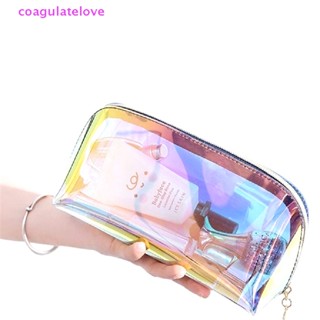 Coagulatelove กระเป๋าเครื่องสําอาง TPU แบบใส แต่งซิป กันน้ํา สีเลเซอร์ สําหรับสุภาพสตรี [ขายดี]