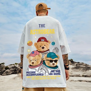 M-5XL original unisex hip-hop shirt fashion cartoon three astronaut bear print T-shirt oversized t-shirt Menswear r_07