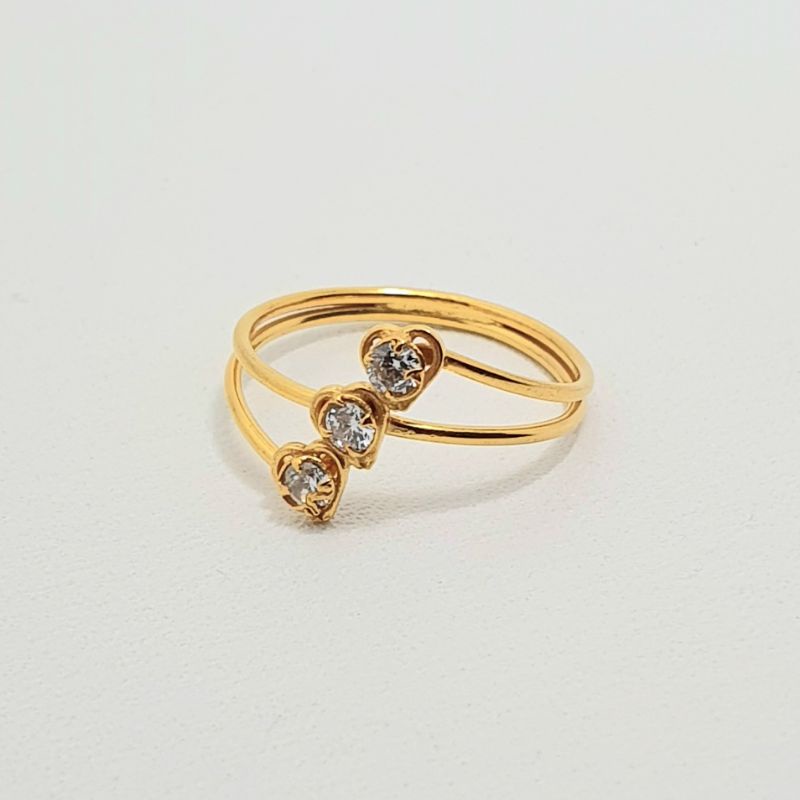 MATA 1 Gram Three-Stack White Eye Love Light Gold Ring