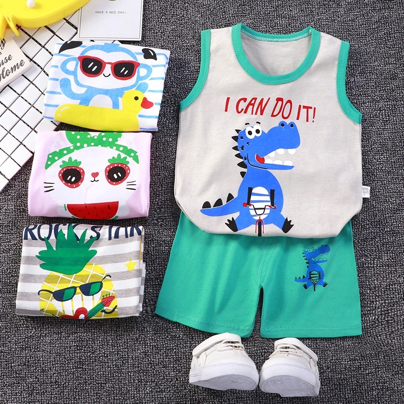 73-130เสื้อกล้ามแขนกุด แบบบาง ลายการ์ตูน สําหรับเด็กผู้ชาย จํานวน 2 ชิ้น ชุดเสื้อผ้าเด็กแรกเกิด 6-9-12เดือน 1ขวบ 2ขวบ 3ขวบ 4ขวบ 5ขวบ