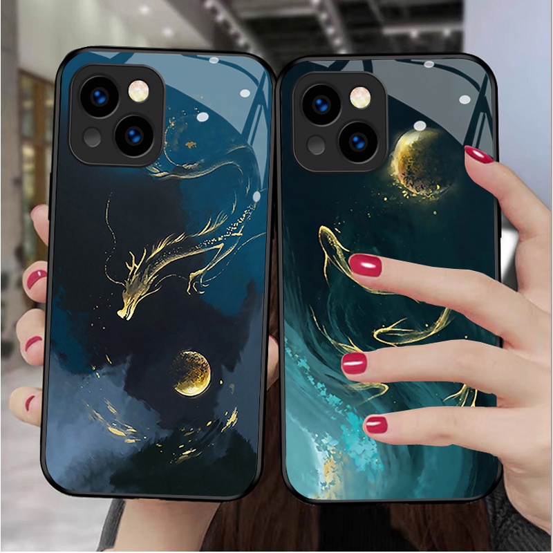 Dmy เคสโทรศัพท์มือถือกระจกนิรภัย ลายโชคดี สําหรับ iphone 14 12 15 pro max 11 13 mini X XS max XR 8 Plus 7 6 6s