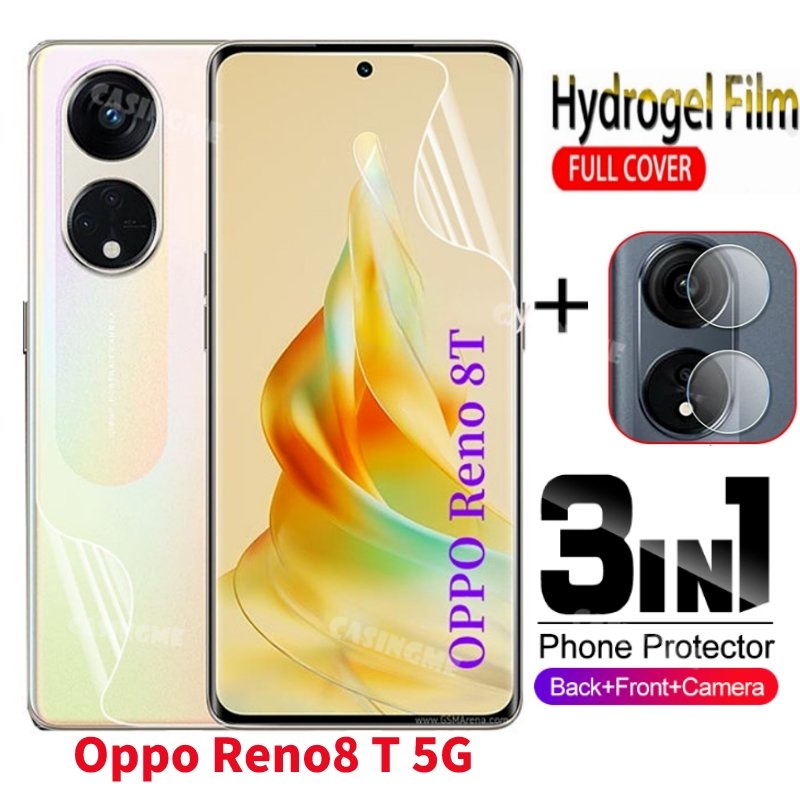 3in1 ฟิล์มไฮโดรเจล ป้องกันหน้าจอ ด้านหลัง ไม่ใช่กระจกนิรภัย สําหรับ Oppo Reno8 T 5G 2023 8 8T 8Z 8Pr