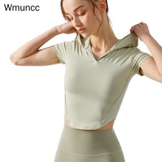 Wmuncc เสื้อยืด เสื้อกีฬา เสื้อฮู้ดดี้ แขนสั้น สําหรับผู้หญิง ใส่เล่นโยคะ ฟิตเนส กลางแจ้ง