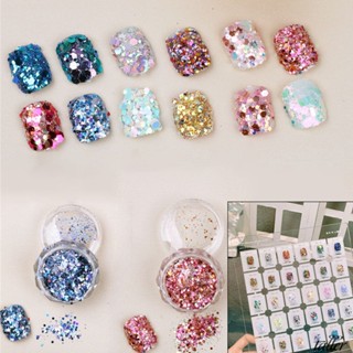 ✧ Ready Stcok 1กล่อง12สไตล์ Chameleon Nail Flakes ไม่สม่ำเสมอขนาดใหญ่ Sequins Fluorescent Blend Uv Gel Polish Glitter Powder ทำเล็บศิลปะตกแต่งสูง