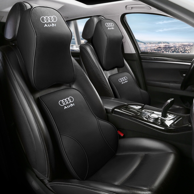 Breathable หนังหน่วยความจําโฟมรถหัวคอหมอนรถ Headrest คอสนับสนุนที่นั่งสําหรับ Audi A1 A3 A4 A5 A6 A7