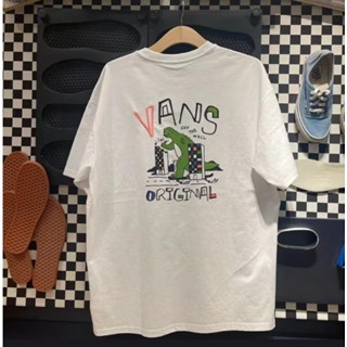 เสื้อยืดแขนสั้น ผ้าฝ้าย พิมพ์ลายไดโนเสาร์ VANS สีเขียว สําหรับผู้ชาย