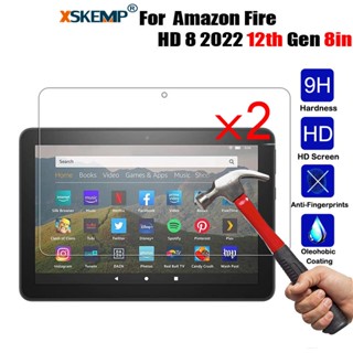 ฟิล์มกระจกนิรภัยกันรอยหน้าจอ 9H แบบใส บางพิเศษ สําหรับ Amazon Fire HD 8 HD 8 Plus 2022 2020 2 ชิ้น