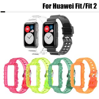 สายนาฬิกาข้อมือซิลิโคนใส สีสันสดใส สําหรับ Huawei Fit 2 Fit2