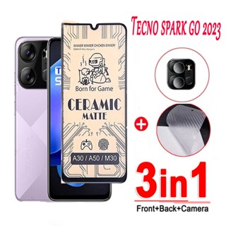 3 in 1 TECNO Spark GO 2023 2022 ฟิล์มกระจกนิรภัยเซรามิก ผิวด้าน สําหรับ TECNO Pova 2 3 4 Pro Spark 6 7 Pro