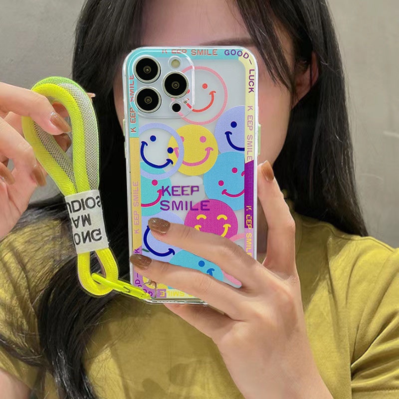 SAMSUNG สีสันสายรัดรอยยิ้มเคสโทรศัพท์สําหรับsamsung S24 FE Ultra S24 Plus A15 A25 A35 A55 A34 A54 A24 A14 A23 A53 A33 A52s A32 A51 A52 5Gน่ารักโปร่งใสนุ่ม