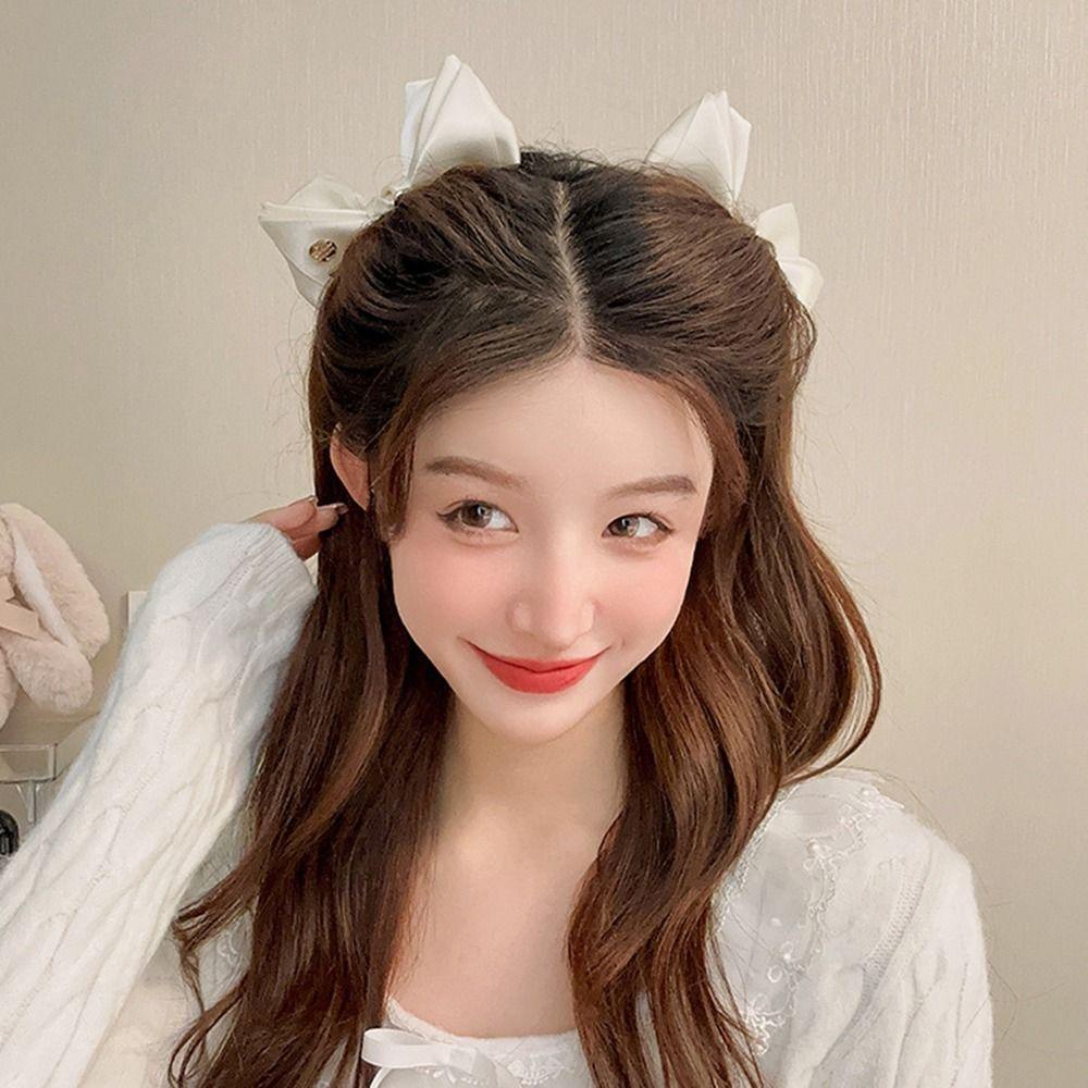 Desmondri กิ๊บติดผม โบ น่ารัก หรูหรา สําหรับผู้หญิง ซาติน หน้าม้า กิ๊บติดผม ปิ่นปักผม ด้านข้าง สําหรับผู้หญิง