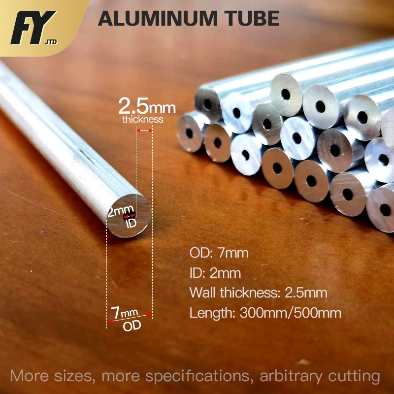 Fuyi ท่ออลูมิเนียม หนา 3 มม. ยาว 300/500 มม. เส้นผ่าศูนย์กลางภายนอก 10–30 มม.