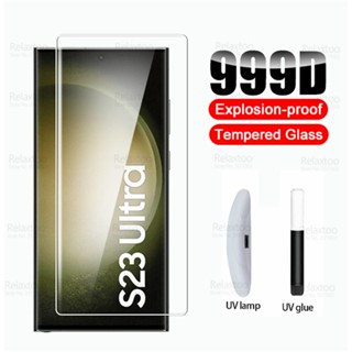 ฟิล์มกระจกนิรภัยกันรอยหน้าจอ ทรงโค้ง UV สําหรับ Samsung Galaxy S23 Ultra 5G Samung S 23 Plus S23Ultra S23Plus