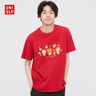 LINE FRIENDS Uniqlo เสื้อยืดแขนสั้น พิมพ์ลายเสือ สําหรับผู้ชาย ผู้หญิง 446643