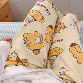 Sanrios ชุดนอน เสื้อแขนยาว กางเกงขายาวลําลอง ลายการ์ตูนอนิเมะ Kawaii Pom Pom Purin แฟชั่นฤดูใบไม้ผลิ และฤดูใบไม้ร่วง สําหรับหอพักนักเรียน