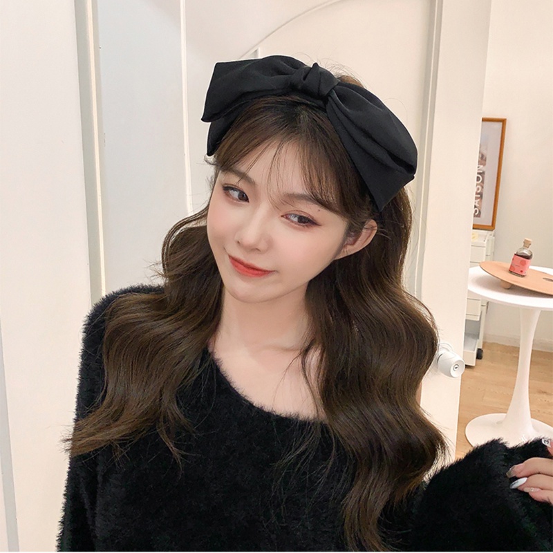 ใหม่ ที่คาดผม โบ สีดํา ขนาดใหญ่ ย้อนยุค ความรู้สึกสูง ที่คาดผม สไตล์เกาหลี แฟชั่น เด็กผู้หญิง เครื่องประดับผม